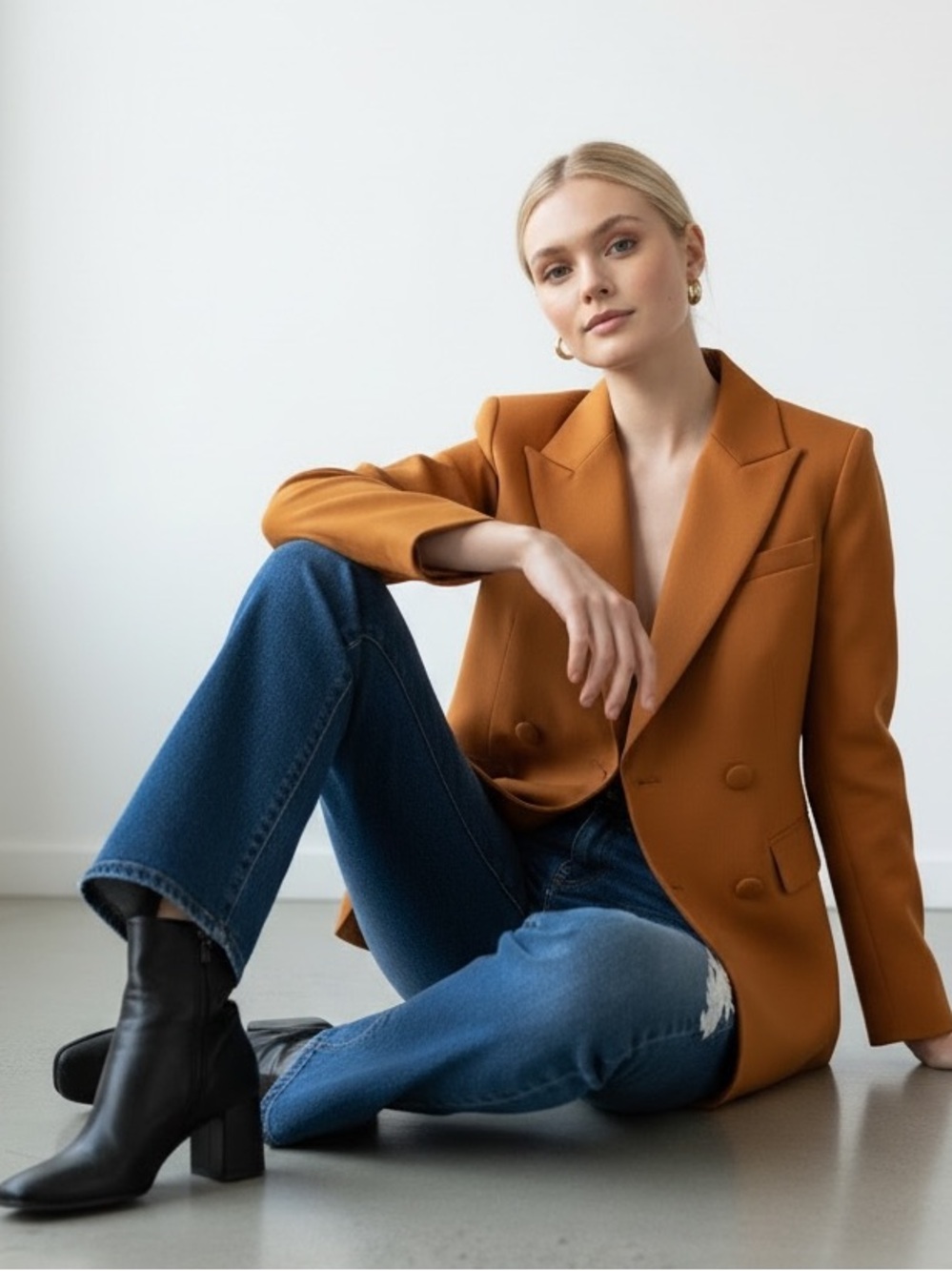 1594 • Pumpkin Fully Lined Double-Breasted Blazer